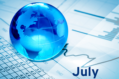 Globe over economic papers with the word 'July'